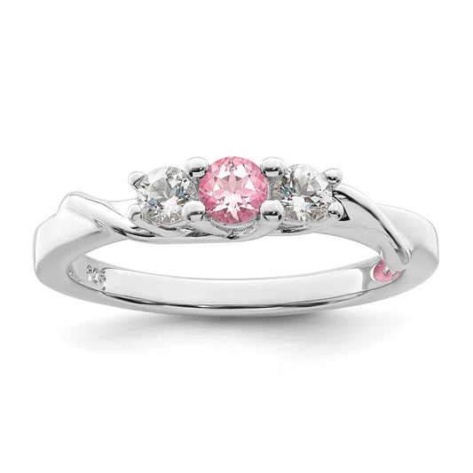 Survivor Collection Sterling Silver Rhodium-plated White and Pink Swarovski Topaz Joanna Ring