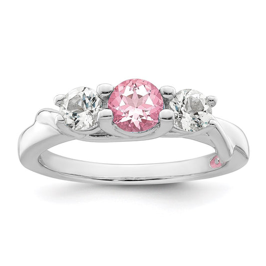 Survivor Collection Sterling Silver Rhodium-plated White and Pink Swarovski Topaz Joanna Ring