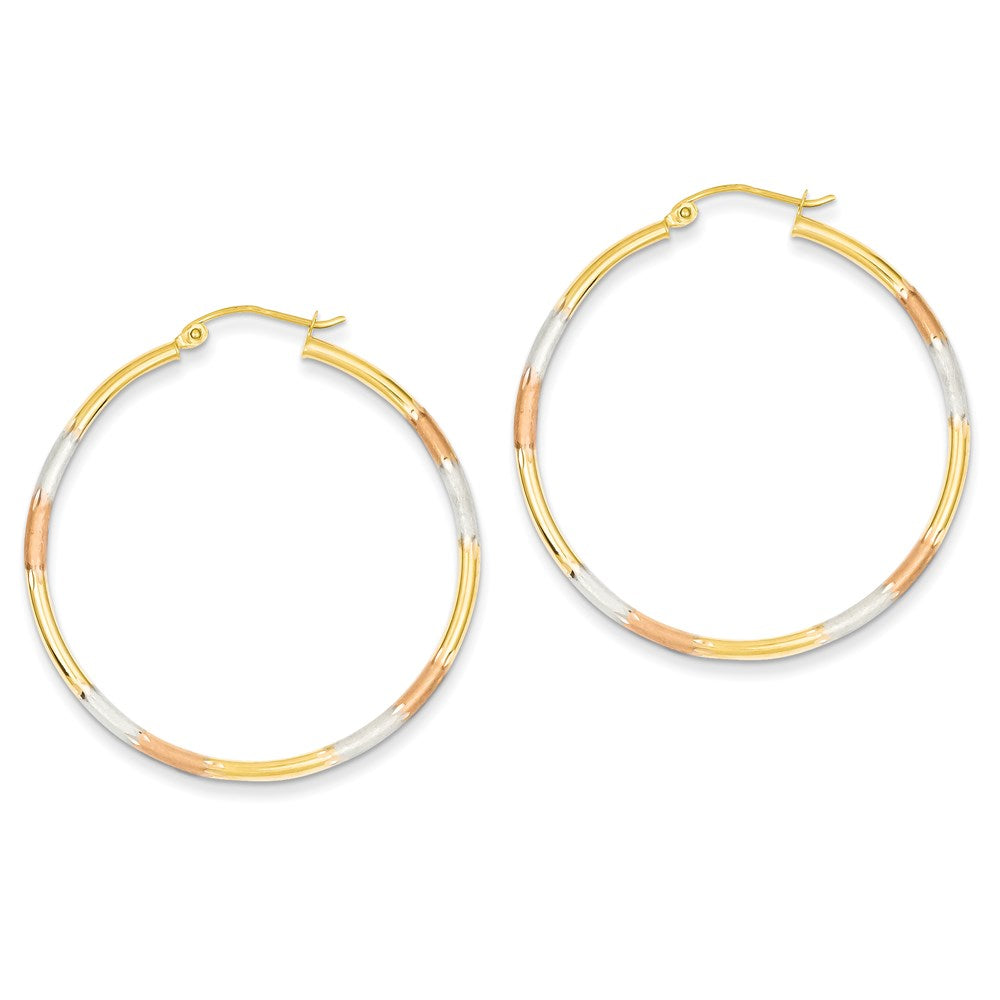 14k Tri-Color Gold 2mm Diamond-cut Earrings