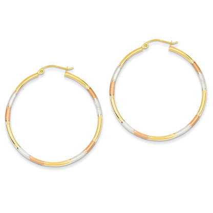 14k Tri-Color Gold 2mm Diamond-cut Earrings