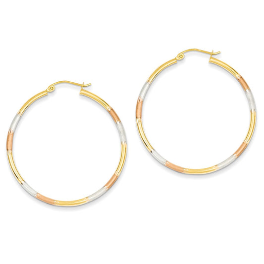 14k Tri-Color Gold 2mm Diamond-cut Earrings