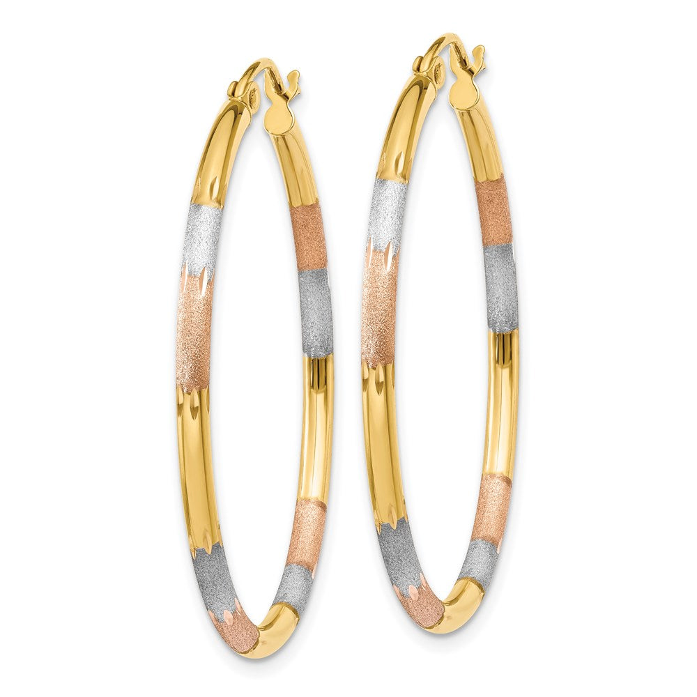 14k Yellow & Rhodium Gold Yellow Gold w/ White & Rose Rhodium 2mm Diamond-cut Earrings