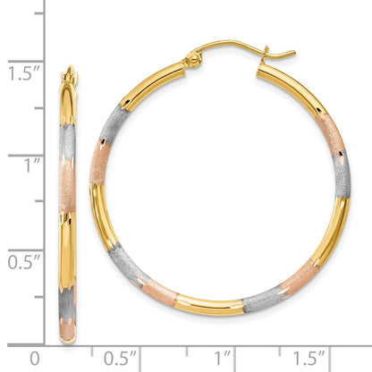 14k Yellow & Rhodium Gold Yellow Gold w/ White & Rose Rhodium 2mm Diamond-cut Earrings