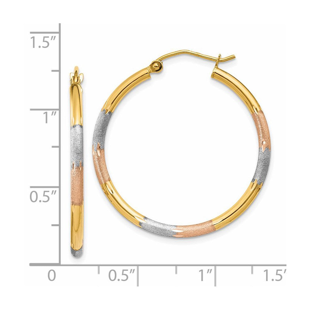 14k Tri-Color Gold 2mm Diamond-cut Earrings