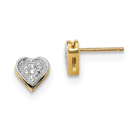 14k Yellow u0026 Rhodium Gold Micro Pavé CZ Heart Post Earrings