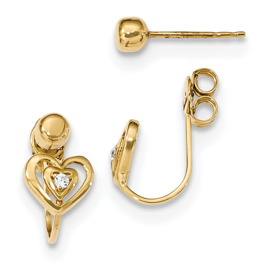 14k Yellow Gold Front u0026 Back CZ Heart Polished Earrings
