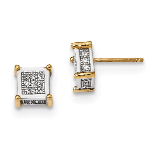14k Yellow u0026 Rhodium Gold w/Rhodium Micro Pavé CZ Square Post Earrings