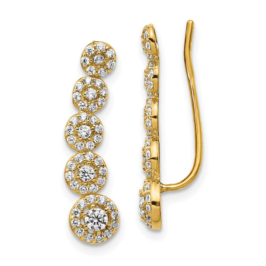 14k Yellow Gold CZ Circles Polished Ear Climber Earrings