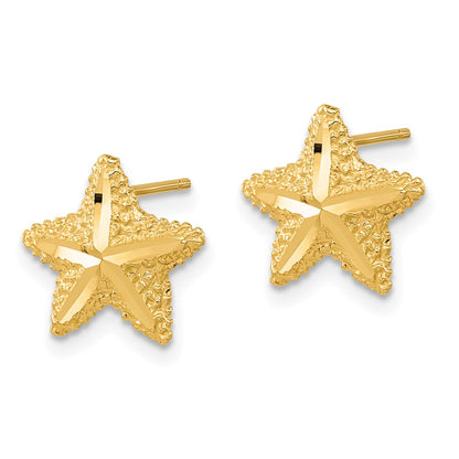 14k Yellow Gold Polished Diamond-cut Starfish Post Earrings