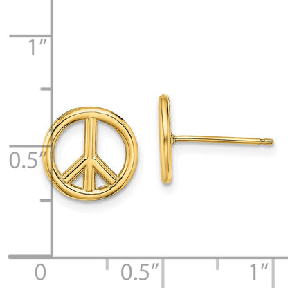 14k Yellow Gold Polished Peace Symbol Post Earrings