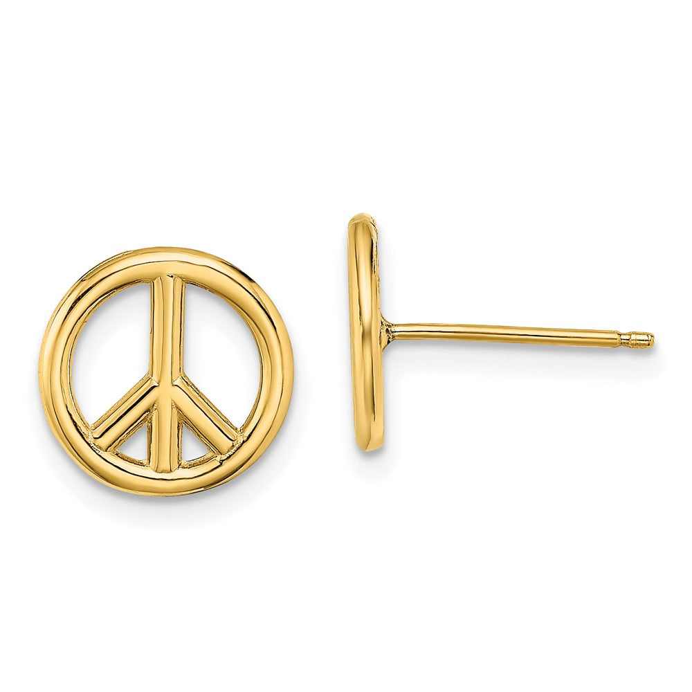 14k Yellow Gold Polished Peace Symbol Post Earrings