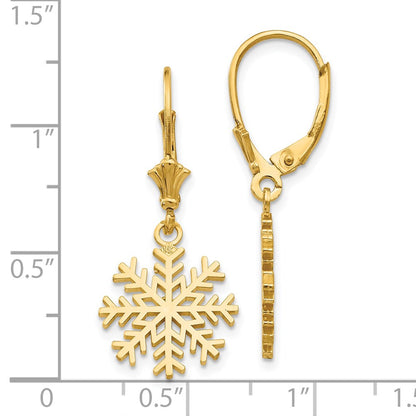 14k Yellow Gold Snowflake Leverback Earrings