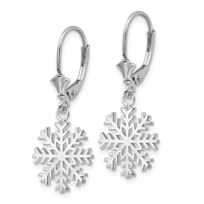 14k White Gold Snowflake Leverback Earrings