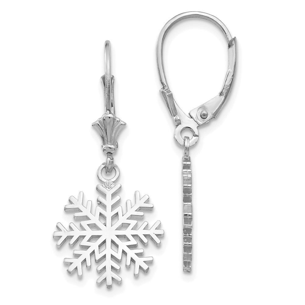 14k White Gold Snowflake Leverback Earrings