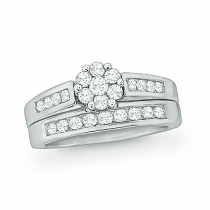 1/2 CT. T.W. Diamond Flower Bridal Set in 14K White Gold
