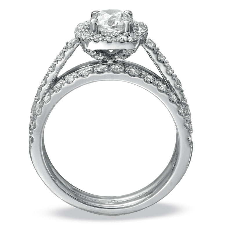 1-3/4 CT. Diamond Halo Bridal Engagement Ring Set in 14K White Gold
