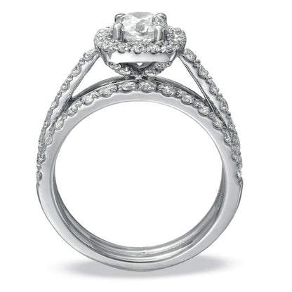 1-3/4 CT. Diamond Halo Bridal Engagement Ring Set in 14K White Gold