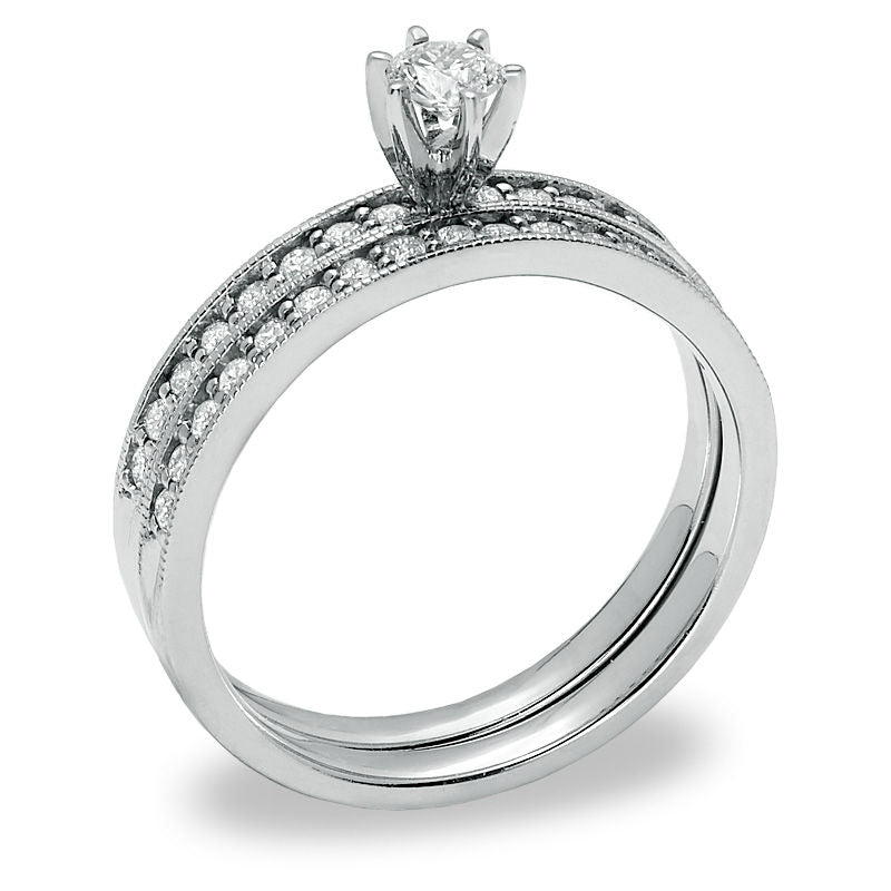 1/2 CT. T.W. Diamond Bridal Engagement Ring Set in 14K White Gold