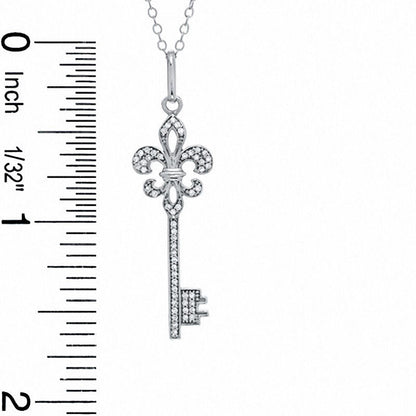 0.2 CT. T.W. Natural Diamond Fleur-de-Lis Key Pendant in Sterling Silver