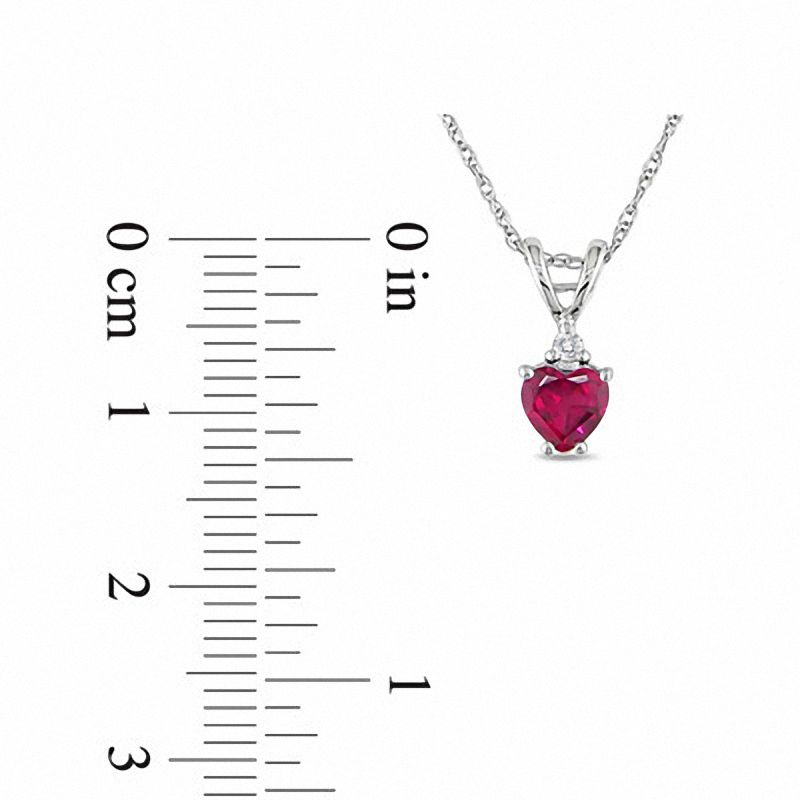 Heart-Shaped Lab-Created Ruby Pendant in 10K White Gold with Diamond Accent - 17