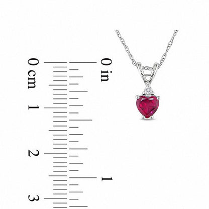 Heart-Shaped Lab-Created Ruby Pendant in 10K White Gold with Diamond Accent - 17