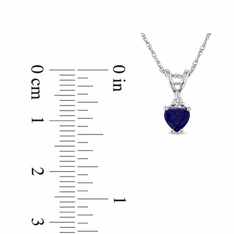 Heart-Shaped Lab-Created Blue Sapphire and Diamond Accent Pendant in 10K White Gold with Diamond Accent - 17