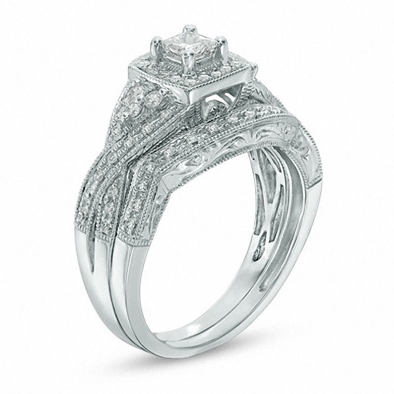 1/2 CT. Princess-Cut Diamond Twist Bridal Engagement Ring Set in 14K White Gold