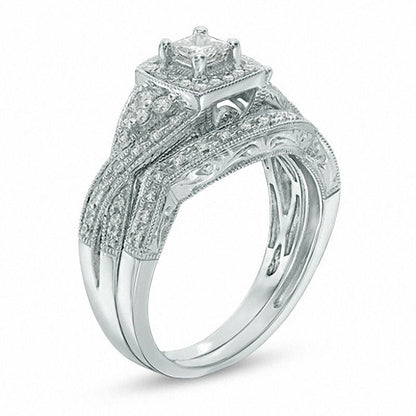 1/2 CT. Princess-Cut Diamond Twist Bridal Engagement Ring Set in 14K White Gold