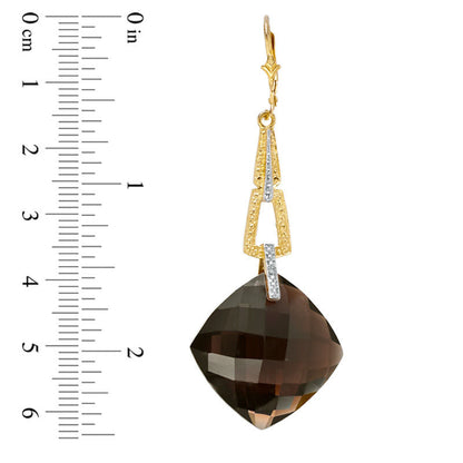 20mm Cushion-Cut Smoky Quartz and Diamond Accent Drop Earrings in 10K Gold