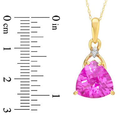 Trillion-Cut Lab-Created Pink Sapphire and Diamond Accent Pendant in 10K Yellow Gold