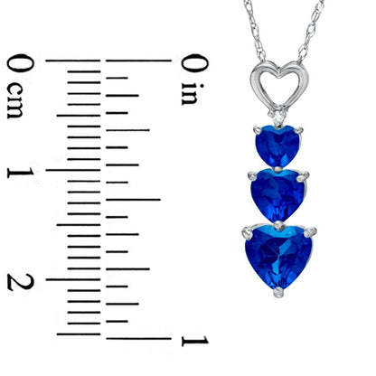 Heart-Shaped Lab-Created Blue Sapphire and Diamond Accent Three Heart Pendant in 10K White Gold