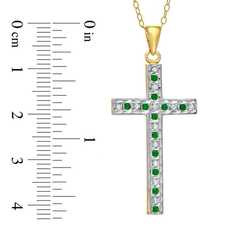 Emerald Gemstone FascinationÖ and Natural Diamond FascinationÖ Cross Pendant in Sterling Silver with 18K Gold Plating