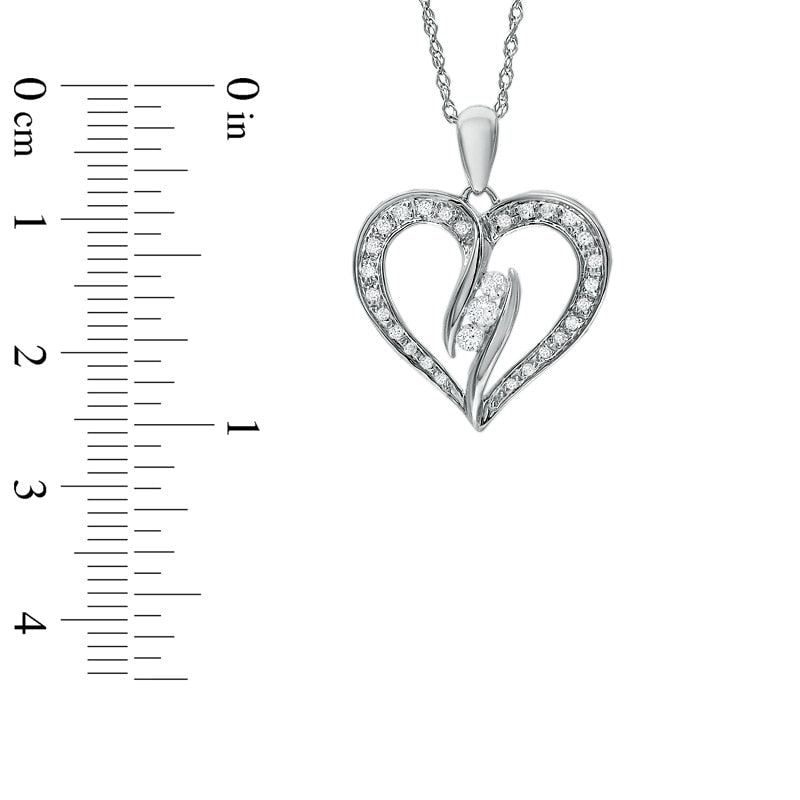 0.25 CT. T.W. Natural Diamond Three Stone Bypass Heart Pendant in Sterling Silver