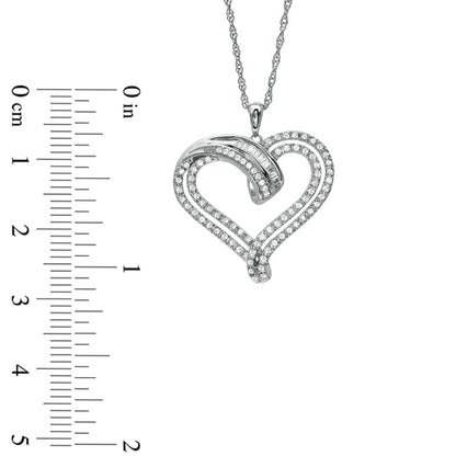 0.33 CT. T.W. Round and Baguette Natural Diamond Heart Pendant in Sterling Silver
