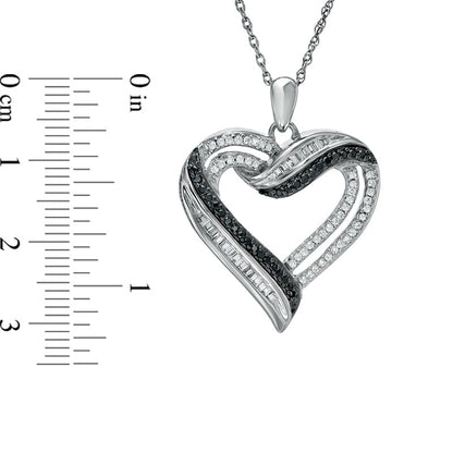 0.5 CT. T.W. Enhanced Black and White Natural Diamond Heart Pendant in Sterling Silver