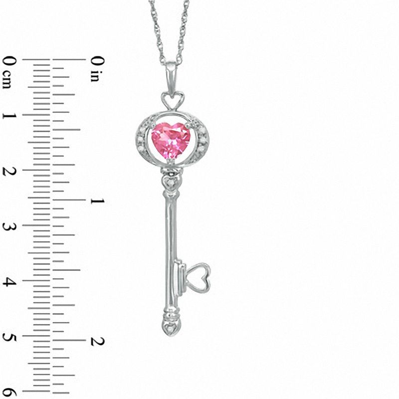 Lab-Created Pink Sapphire and Diamond Key Pendant in Sterling Silver