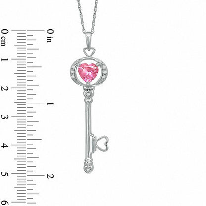 Lab-Created Pink Sapphire and Diamond Key Pendant in Sterling Silver