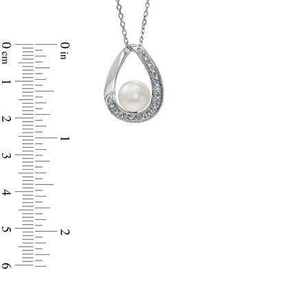 8.0mm Cultured Freshwater Pearl and Natural Diamond Accent Loop Pendant in Sterling Silver
