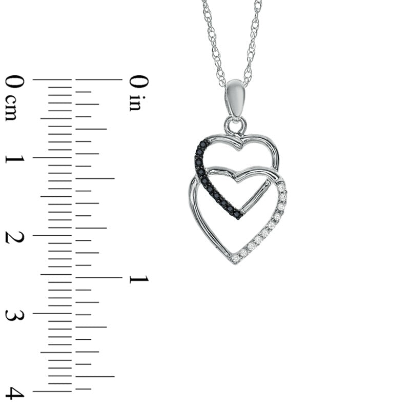 Enhanced Black and White Natural Diamond Accent Linked Heart Pendant in Sterling Silver