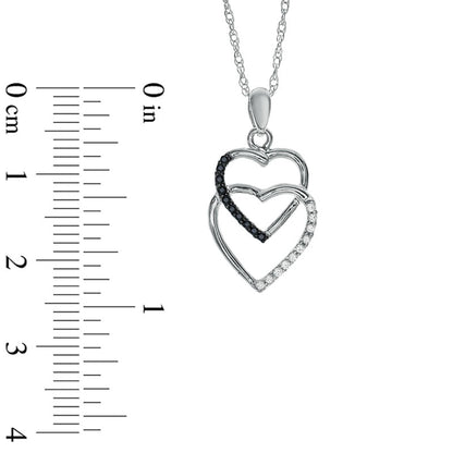 Enhanced Black and White Natural Diamond Accent Linked Heart Pendant in Sterling Silver