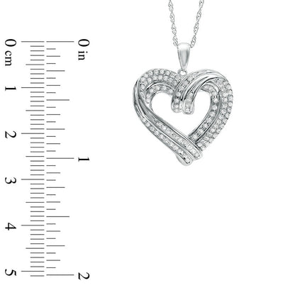0.5 CT. T.W. Natural Diamond Criss-Cross Multi-Row Heart Pendant in Sterling Silver