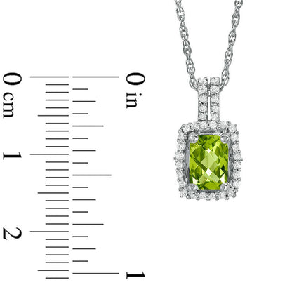 Cushion-Cut Peridot and White Topaz Framed Pendant in Sterling Silver