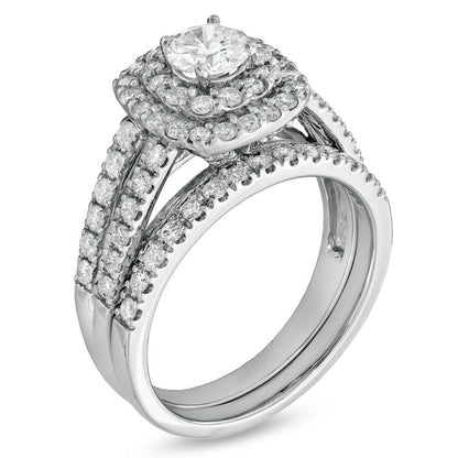 1-1/2 CT. Diamond Double Halo Bridal Engagement Ring Set in 14K White Gold