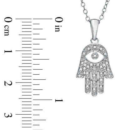 0.1 CT. T.W. Natural Diamond Hamsa with Evil Eye Pendant in Sterling Silver
