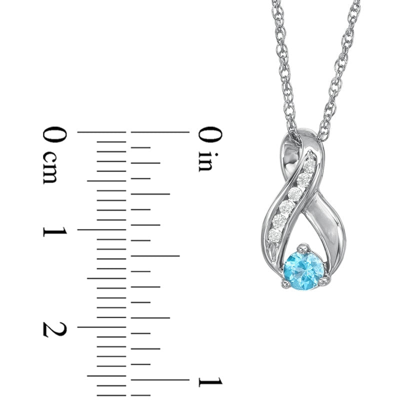 4.0mm Blue Topaz and 0.1 CT. T.W. Natural Diamond Infinity Loop Pendant in Sterling Silver