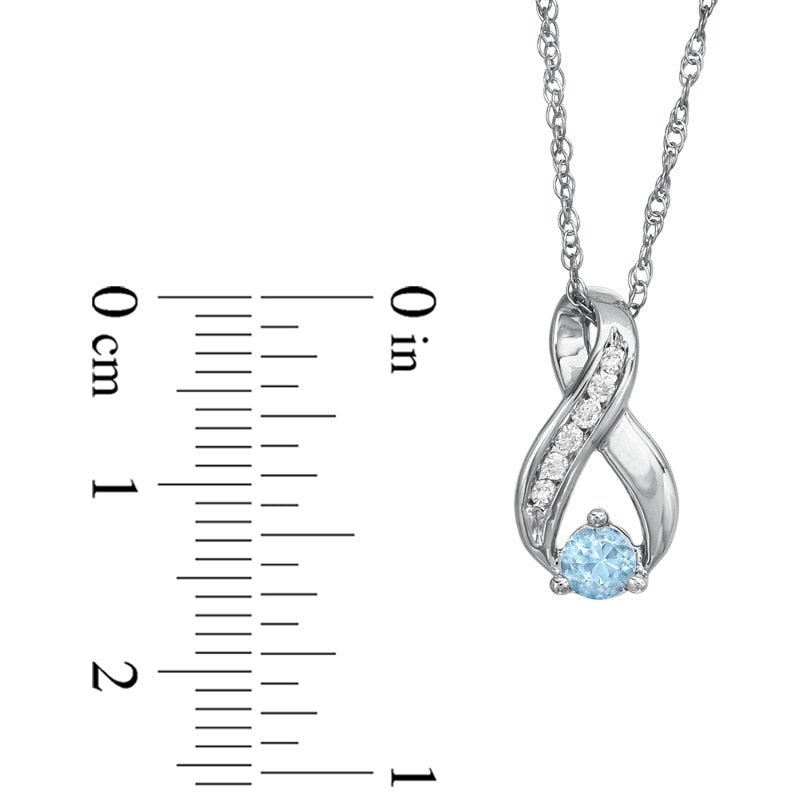 4.0mm Aquamarine and 0.1 CT. T.W. Natural Diamond Infinity Loop Pendant in Sterling Silver