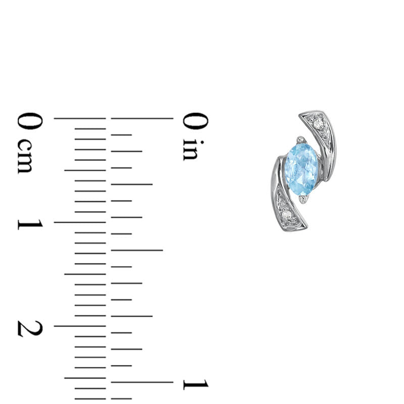 5.0mm Oval Aquamarine and 0.05 CT. T.W. Diamond Boomerang Earrings in 10K White Gold