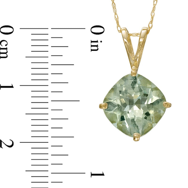 10.0mm Cushion-Cut Green Quartz Pendant in 10K Yellow Gold