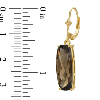 Cushion-Cut Lab-Created Smoky Quartz Bar Drop Earrings in 10K Gold
