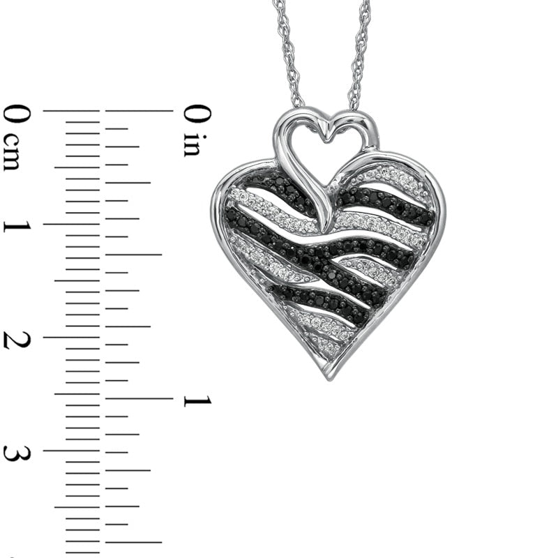 0.25 CT. T.W. Enhanced Black and White Natural Diamond Zebra Heart Pendant in Sterling Silver